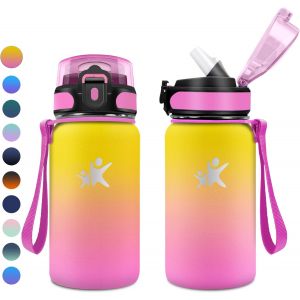 Mevronisshop-Bouteille Isotherme 500ml, Gourde Enfant Avec Paille, Isolant Sous Vide &Agrave; Double Paroi, Anti-Fuite, Bouteilles Sans Bpa, R&eacute;utilisable, Gourde Inox Pour Camping, Enfant, Fille, Randonn&eacute;e - Neuf