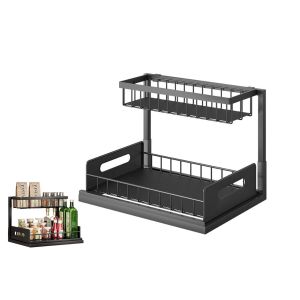 Organisateur sous &eacute;vier avec tiroirs coulissants et &eacute;tag&egrave;re m&eacute;tallique pour le rangement de la cuisine - Neuf
