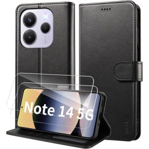 LORANKA-Coque pour Xiaomi Redmi Note 14 5G (Pas pour 4G), Etui Coque avec 2 Verre Tremp&eacute; Porte Carte Clapet &agrave; Rabat Portefeuille Cuir Case Housse Protection Flip Cover &Eacute;tui pour Redmi Note 14 5G,Noir - Neuf