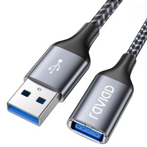 JGD-C&acirc;ble Rallonge USB 3.0 2M, C&acirc;ble Extension USB 3.0 M&acirc;le A vers Femelle A 5Gbps Nylon Tress&eacute; Compatible pour Cl&eacute; USB, Hub USB, Disque Dur Externe, Clavier, Imprimante, Webcam -Gris - Neuf