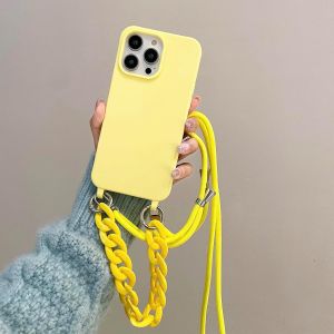KAL-Cha&icirc;ne De T&eacute;l&eacute;phone Portable - &Eacute;tui De Protection Pour Iphone 13 Pro - En Nylon - Avec Bandouli&egrave;re - Silicone Liquide - Avec Cordon De Serrage - Pour Iphone 13 Pro - Jaune - Neuf