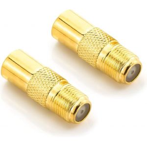 Sat Adaptateur D'antenne Coaxial sur Prise TV Adaptateur-Prise F sur Fiche IEC Couplage Connecteur Coaxial C&acirc;ble 2 Pi&egrave;ces Dor&eacute; - Neuf
