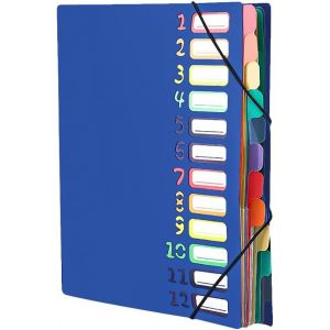 Trieur 12 Compartiments Chemise Plastique A4 Avec Rabat Et Fermeture &Agrave; Elastiques Extensible Pochettes Pour Documents Multicolore Organisateur De Documents Dossiers Chemise Trieur Bureau - Neuf