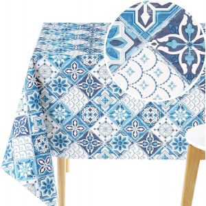 Sjzg-Nappe Rectangulaire En Pvc Facile À Nettoyer - 250 X 140 Cm - Carreaux Azulejo Portugais Lisbonne - Nappe En Plastique Imperméable Et Facile À Nettoyer - Bleu Marine - Neuf