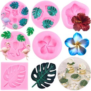 Kalanka-Lot De 6 Moules En Silicone En Forme De Feuille Tropicale De Flamant Rose, Hibiscus, Pour Fondant, Feuilles De Palmier, Chocolat, Bonbons, D&eacute;coration De Cupcakes, P&acirc;te &Agrave; Sucre, P&acirc;te Polym&egrave;re-Kalanka - Neuf
