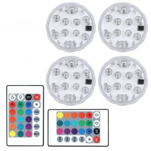 Hjlian Lot De 4 Lampes Submersibles Rvb A 10 Led Avec Telecommande, Changement De Couleur, Pour Cour, Pelouse, Parc, Piscine - Neuf