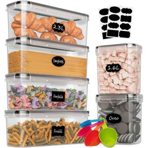 Boite Rangement Cuisine Lot De 6,2,3l Boîte Hermetiques Alimentaires En Plastique,Rangement Boite A Pate Cuisine Pour Cereales Spaghetti Farine Cornflakes (2,3l 1,6l) - Neuf