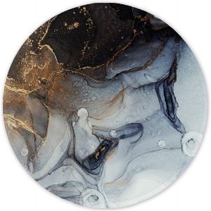 DDA-Tapis de Souris Rond, Mouse Pad pour Ordinateur PC Bureau Portable, Étanche Surface Lisse, Base Antidérapante en Caoutchouc, avec Bord Cousu, Encre et Lavis Marbre - Neuf