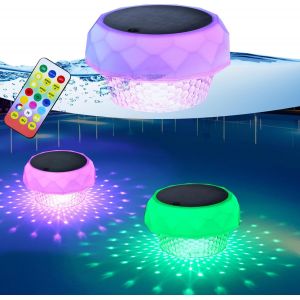 Lumi&egrave;re Piscine Solaires, Solaires Lumi&egrave;re Piscine sous l'eau Lumi&egrave;re Piscine Hors Sol avec T&eacute;l&eacute;commande, RVB+Blanc Froid, IP68 &Eacute;tanche, Lumi&egrave;res de Baignoire LED Piscine Solaires - Neuf