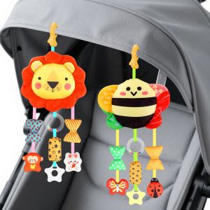 Nouvelhorizonstore-B&eacute;b&eacute; Jouets Pour 0 3 6 9 12 Mois,Peluche Animal Sensoriel Suspension Hochet,Nouveau-N&eacute; Interactif Jouets Doux,Si&egrave;ge Auto Poussette Jouets Cadeau Pour Nourrisson Gar&ccedil;on Fille(2pcs) - Neuf