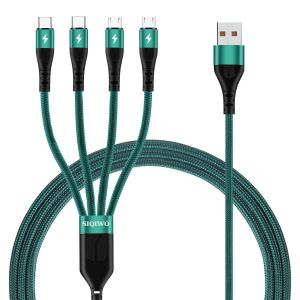JGD-Multi Chargeur USB C&acirc;ble, 3A/1.2M Nylon Tress&eacute; 4 en 1 C&acirc;ble USB Charge Rapide avec 2 Micro USB+2 Type C Port, pour S&eacute;rie iPhone 17/16/15, Samsung Galaxy S25 S24, Sony, Xiaomi, LG, Moto, Tab - Neuf