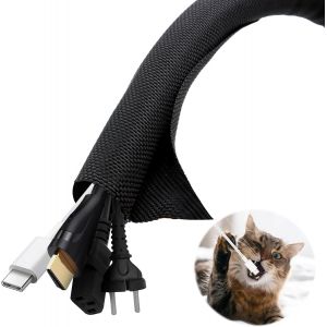 MEVRONISSHOP-5M Manchon de Cache C&acirc;ble(13 mm),Emp&ecirc;che Les Animaux Domestiques de M&acirc;cher Les C&acirc;bles,Gaine C&acirc;ble Tress&eacute;e Extensible pour Automobiles/Audio/PC/USB - Neuf