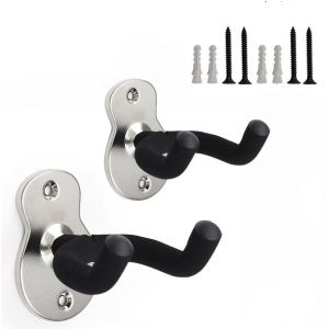 Lot de 2 supports muraux en métal argenté pour guitare, support avec éponge de protection, compatible avec tous types de têtes, guitare électrique, ukulélé, banjo, basse - Neuf