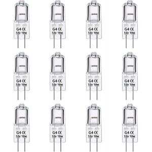 Paquet De 12 Ampoules Halognes G4 12v 10w, Intensité Variable, Blanc Chaud 2700k, 140lm, Lampe Halogène Basse Tension G4, Capsule Transparente, Pour Lustre, Placards, Plafonniers - Neuf