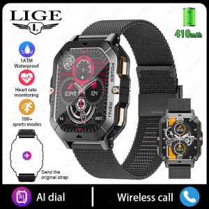 Lige Montre Intelligente Extérieure Hommes Surveillance De La Pression Artérielle 1Atm Montre De Sport Étanche 2.02 "Amoled Écran Bluetooth Appel Smartwatch.Mesh Belt Black. - Neuf