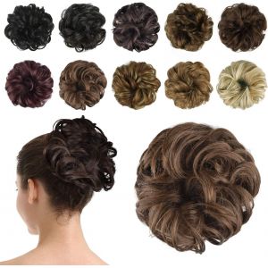 Ershi-Postiche Chignon Cheveux Naturel Chignon Effet Decoiffe Méchés Bouclé Chouchous Extensions De Cheveux Scrunchies Ondulés Don[2 - Neuf