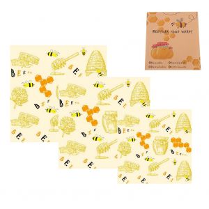 HJLIAN Lot de 3 emballages alimentaires pliables en cire d'abeille, reutilisables et ecologiques (ruche) - Neuf