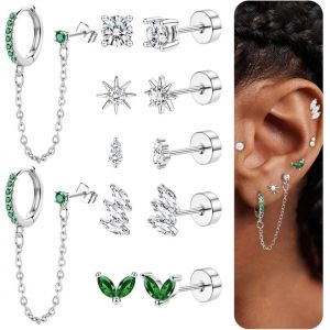 Kal-6 Paires Lot Boucles D'oreilles Femme Acier Inoxydable 316l Hypoallergénique Piercing Oreille Clous D'oreilles Plaqué Or 14k Boucles D'oreilles Creoles Avec Chaîne Piercing Cartilage Helix - Neuf