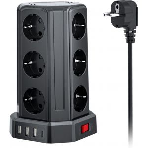 Multiprise Electrique 5M, 12 Prises et 5 Ports USB, Multiprise Parefoudre avec 2 Interrupteurs Protection Contre, 5M Cordon,Convient pour Le Salon, la Chambre, et Le Bureau. - Neuf