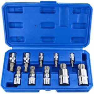 10 Pièces Coffret Douille Torx Temelle,Douille Torx Male 1/4"",3/8"",1/2"",Embout Torx Douille M4 M5 M6 M8 M9 M10 M12 M14 M16 M18,Douille Xzn En Acier Chromé Au Vanadium - Neuf
