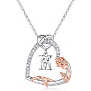 Jum-Collier Femme,Collier Argent Femme,Collier Femme Acier Inoxydable,Collier Pendentif,Collier Coeur,Collier Femme Personnalis&eacute;,Cadeaux Pour Femme,Collier Avec Lettres A-T - Neuf
