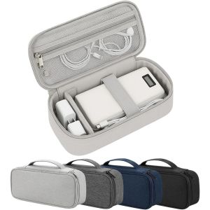 Poche &Eacute;lectronique De Stockage De C&acirc;bles, Valise D'Organisateur De Sacs Avec Compartiments, Accessoire De Voyage Imperm&eacute;able Pour Chargeur, Adaptateur, C&acirc;bles, Couche Unique - L Gris - Neuf