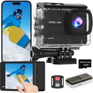 Subzonal-Cam&eacute;ra Sport &Agrave; &Eacute;cran Tactile 4k60fps, Cam&eacute;ra Sous-Marine 40m Avec Carte Sd 64g, Cam&eacute;ra D'action Hd Wifi 48mp Avec Eis, Zoom 8x, Cam&eacute;rasportive Avec 2 Batteries 1350 Mah, T&eacute;l&eacute;commande 2,4g - Neuf
