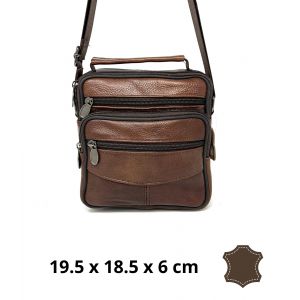 Sacoche bandouli&egrave;re homme en cuir camel multi&iquest;poches avec poign&eacute;e et sangle r&eacute;glable - Neuf