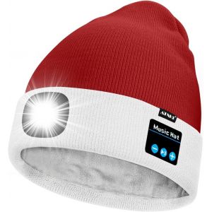 Unisexe Led Bluetooth Bonnet Lampe Frontale,Usb Rechargeable 4 Led Musique Parleur Chapeau De Course Lumière Chaud Polaire Doublée Tricot Bonnet Cadeaux Pour Hommes Et Femmes - Neuf