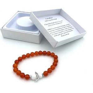 Kalsw-Bracelet En Pierre Pr&eacute;cieuse Cornaline Fait &Agrave; La Main Avec Ange Gardien Dans Une Bo&icirc;te Cadeau|Bonheur,Amour,&Eacute;nergie,Famille,18 Centimeters,Pierre Pr&eacute;cieuse,Cornaline - Neuf