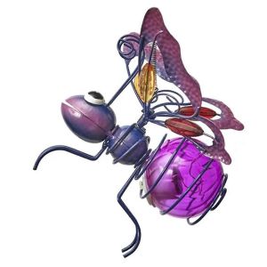 Statue d'insecte solaire en fer avec guirlande lumineuse LED,d&eacute;coration artistique,violet - Neuf