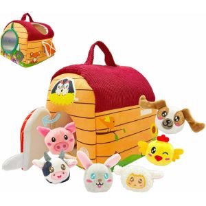 JGD-Jouet Bebe 6-12 Mois, Animaux de la Ferme en Peluche, Grange Fermière Sensorielle avec Peluches Animaux, Sonnette Miroir, Jeux Sensoriel Montessori pour Motricité Fine et Développement 1-2 Ans - Neuf