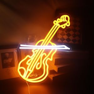 Panneau Lumineux Led Pour Violon, Lecteur De Musique, Instrument De Musique, D&eacute;coration Murale, Chambre &Agrave; Coucher, Salle De Jeux, Cadeau De No&euml;l Ou D'anniversaire - Neuf
