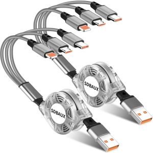 Multi C&acirc;ble Usb, [3A/1M/2-Paquet] 3 En 1 R&eacute;tractable C&acirc;ble Chargeur Charge Rapide Avec Phone Micro Usb Type C Connecteurs Pour Ios T&eacute;l&eacute;phone, Android Galaxy, Lg, Sony, Moto, Hoor View, Oneplus - Neuf