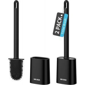 KGABERY-Lot De 2 Brosses Toilettes Wc Avec Supports,Brosse Wc Silicone,Balai Toilette Wc Suspendu Pour Salle De Bain,Noir - Neuf