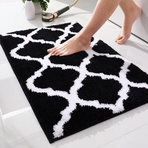 KAL-Tapis De Bain Antiderapant,Tapis Salle De Bain Absorbant En Microfibre Douce,Tapis De Salle À Motifs Marocains, Lavable En Machine - 50 X 76 Cm, Noir - Neuf