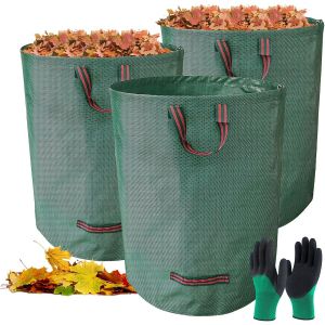 CHECARZHN--NO1-Lot De 3 Sacs À Déchets De Jardin De 272 L - Avec Gants De Jardin - Autonomes - Avec Poignées - Pliable - Pour Déchets De Jardin, Déchets Verts - Neuf