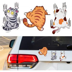 Vinyl Scratch Autocollant Chat, 3d Cartoon Autocollant, Drôle De Fenêtre De Voiture Autocollant, Imperméable De Pvc De Chat Sticker, Autocollant Pour Voiture, Camion, Ordinateur Portable, Ordinateur Portable, Etc. - Neuf