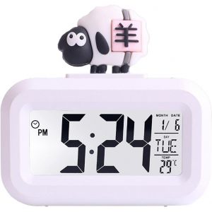 Alarme Num&eacute;rique Mignonne, Horloges D'&eacute;tag&egrave;re De Bureau Alarme &Eacute;lectronique Mignonne, Dessin Anim&eacute; D'horloge &Eacute;lectronique Num&eacute;rique De Protection Des Yeux Pour La Chambre Pour (Mouton Blanc) - Neuf