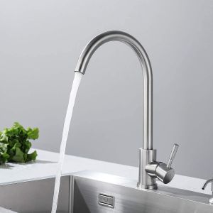 Robinet de cuisine en acier inoxydable avec bec pivotant &agrave; 360&deg; et cartouche en c&eacute;ramique - Neuf