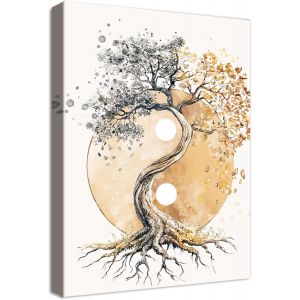 KALANKA-Cadre en Bois Impression sur Toile Arbre de Vie Yin Yang Tableau Image sur Toile Affiche Bouddhisme Zen Beige Tableau Decoration Murale Salon Chambre Coucher Salle de Bains Couloir 30x40cm - Neuf