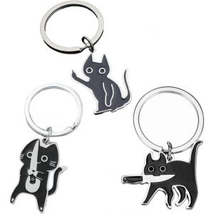 KALANKA-Lot de 3 Porte-Cl&eacute;s Chat Noir Dr&ocirc;le, Porte Cl&eacute; Chat Mignon en M&eacute;tal pour Femmes Hommes Adolescents,Cadeaux Amoureux des Chats, Porte-Cl&eacute;s Humour pour Sac &agrave; Main, Cl&eacute;, Halloween, Accessoire Or - Neuf
