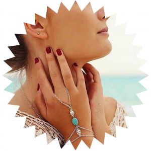 Eryi-Bracelet Boho À Doigts Superposés Bracelet Argent Turquoise Anneau De Doigt Bracelet Turquoise Esclave Anneau De Plage Bracelet De Poignet Chaîne De Main Bijoux Pour Femmes Et Filles - Neuf