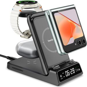 Checarzhn--No1-Station De Charge Pour Samsung Z Flip 6/Watch Ultra, 703f, Pliable 3 En 1 Chargeur Sans Fil Pour Galaxy Z Flip 6/5/4/3/2, Galaxy Watch 7/6/5/5 Pro/4/3, Galaxy Buds 3 Pro/Buds 3 (No Adapter) - Neuf