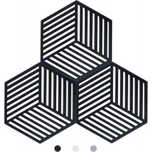 Lot De 3 Dessous De Plat En Silicone Pour Casseroles Et Poêles (Noir, Rayon Hexagonal : 14,3 X 12,5 Cm) - Neuf