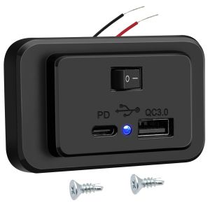 Eryi-Prise De Chargeur Usb C De Voiture Pd2.0+Qc3.0 Avec On/Off Interrupteur,Dc12v-26v Panneau Prise Usb Commande Charge Rapide Avec Led Pour Voiture Camping-Car Marine Camion Bateau Moto - Neuf