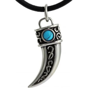 Trahoo-Collier Pour Homme En Cuir Et Pendentif Dent En Acier Inoxydable Avec Pochette En Velours - Neuf
