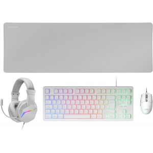 Mcp-Rgb3, Ensemble Clavier Gaming Fixe Rgb + Souris Gaming Rgb Flow 3200 Dpi + Casque Over-Ear Rgb + Tapis De Souris Xxl, Blanc, Langue Espagnole - Neuf