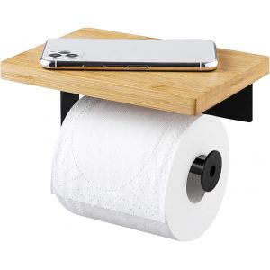TIANYI-Porte Papier Toilette,Support Porte Papier Toilette avec Etag&egrave;re en Bambou Plateau,Derouleur Papier Toilette Murale,Porte Rouleau Papier,Auto-adh&eacute;sif Porte-Papier Toilette Salle de Bain sans P - Neuf