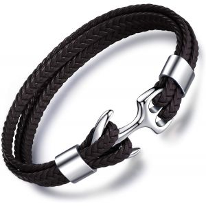 Bracelet Homme Cuir Et Acier Inoxydable, Bracelet Multi Tiss&eacute;, Avec L'ancre R&eacute;tro En M&eacute;tal, Carte De V?Ux 3d Et Bo&icirc;te-Cadeau, Cadeau De No&euml;l Anniversaire Pour Homme Gar&ccedil;on - Neuf